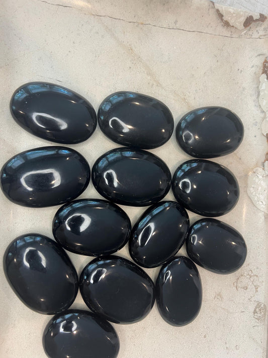 Indian Black Obsidian Polished Palm Stone Pocket Anxiety Worry Chakra Anxiety Home Decor Christmas Holiday Gift Worry Christmas Birthday