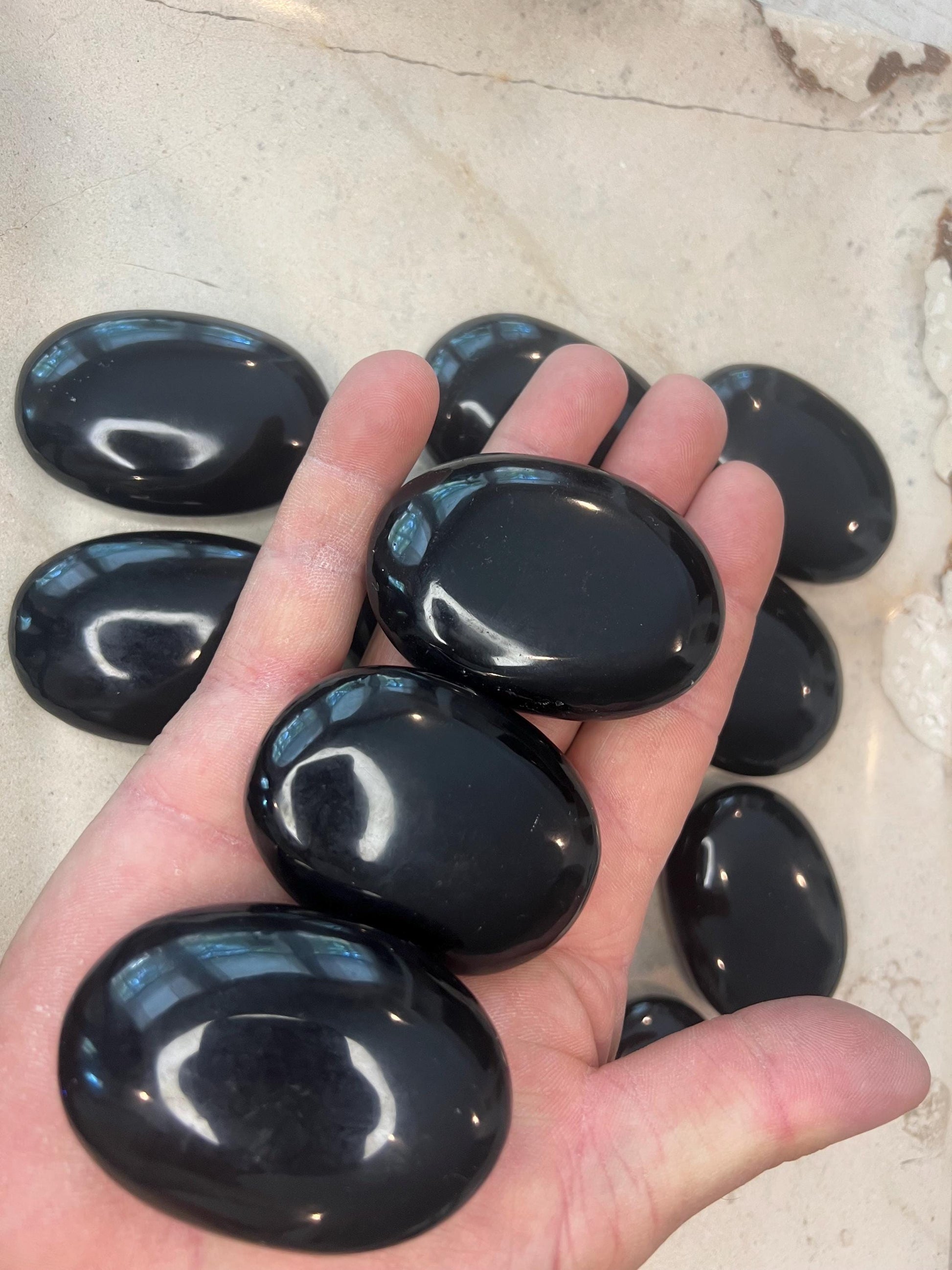Indian Black Obsidian Polished Palm Stone Pocket Anxiety Worry Chakra Anxiety Home Decor Christmas Holiday Gift Worry Christmas Birthday