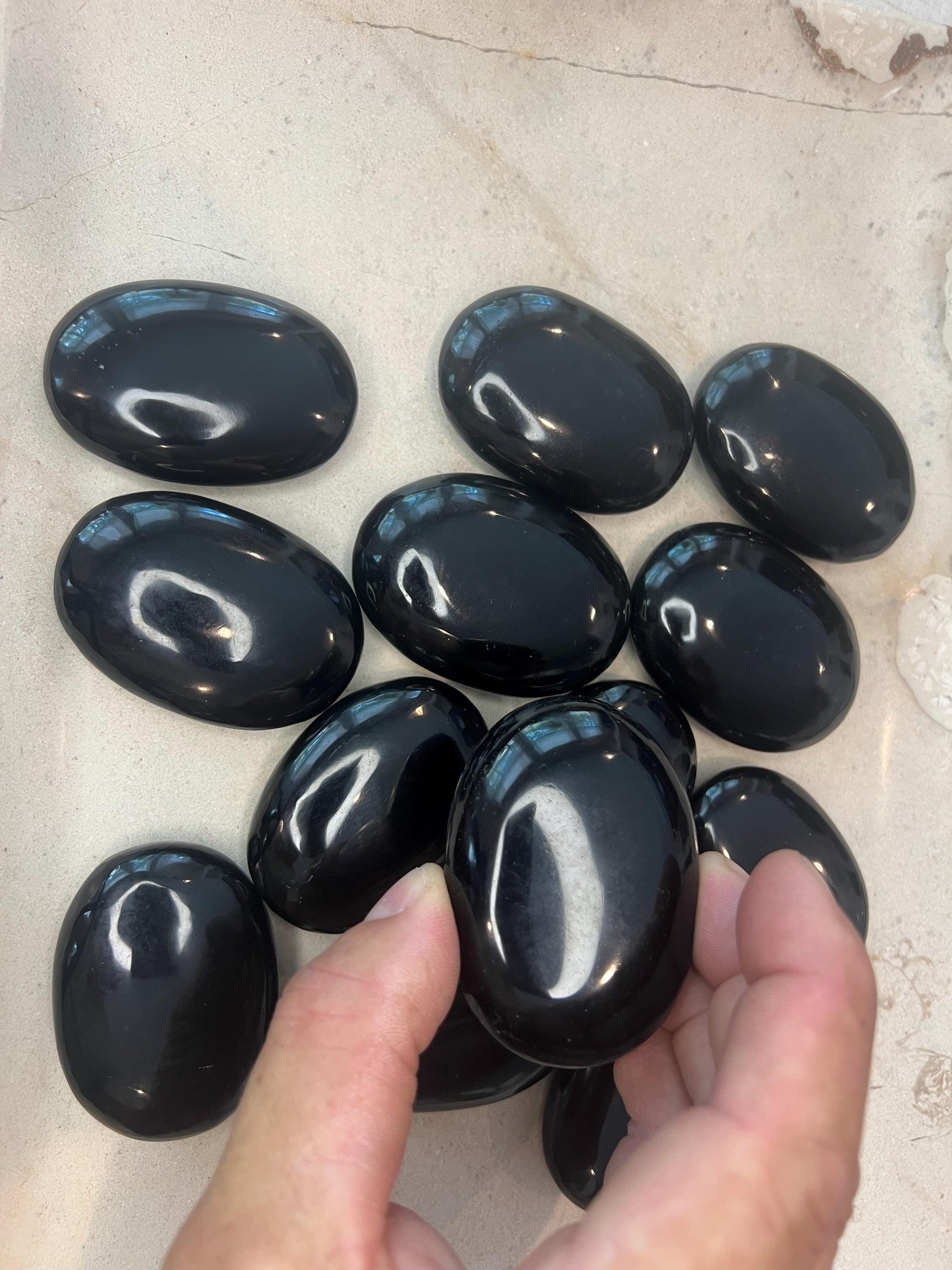 Indian Black Tourmaline Palm Stone Natural Crystal Worry Stone Home Decor Anxiety Pocket Distraction Meditation Gift Birthday Christmas