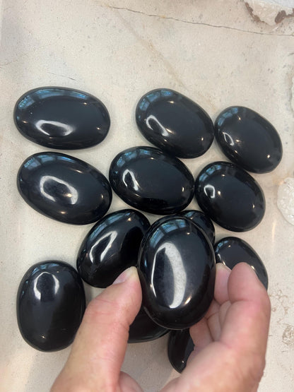 Indian Black Tourmaline Palm Stone Natural Crystal Worry Stone Home Decor Anxiety Pocket Distraction Meditation Gift Birthday Christmas