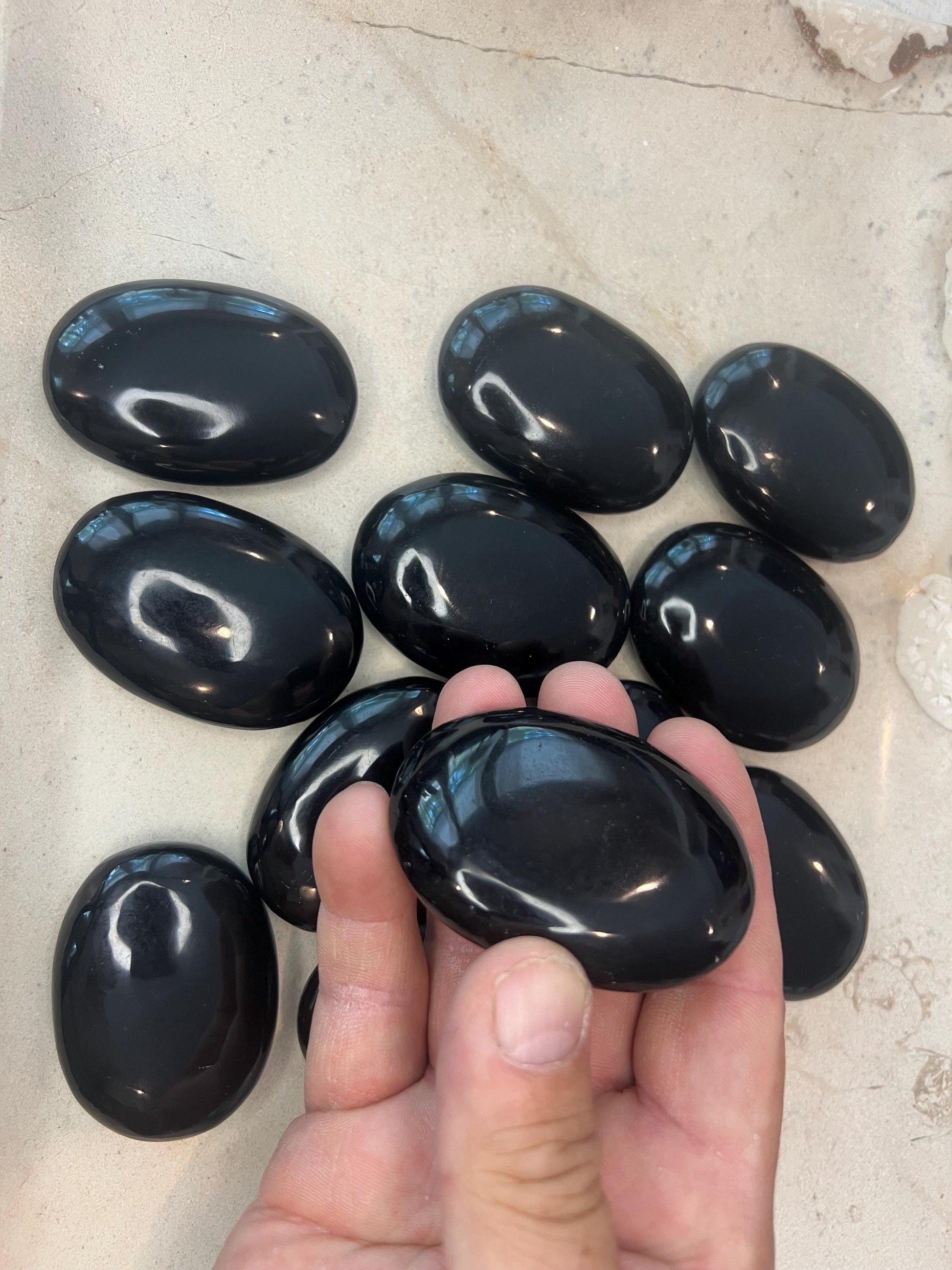 Indian Black Obsidian Polished Palm Stone Pocket Anxiety Worry Chakra Anxiety Home Decor Christmas Holiday Gift Worry Christmas Birthday