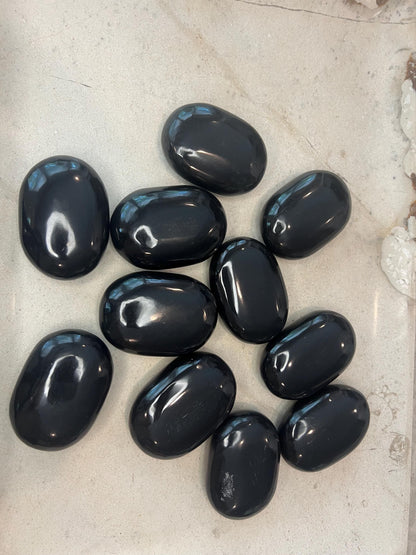 Indian Black Agate Palm Stone: Polished Worry Stone, Home Decor Home Decor Worry Pocket Stress Anxiety Palm Stone