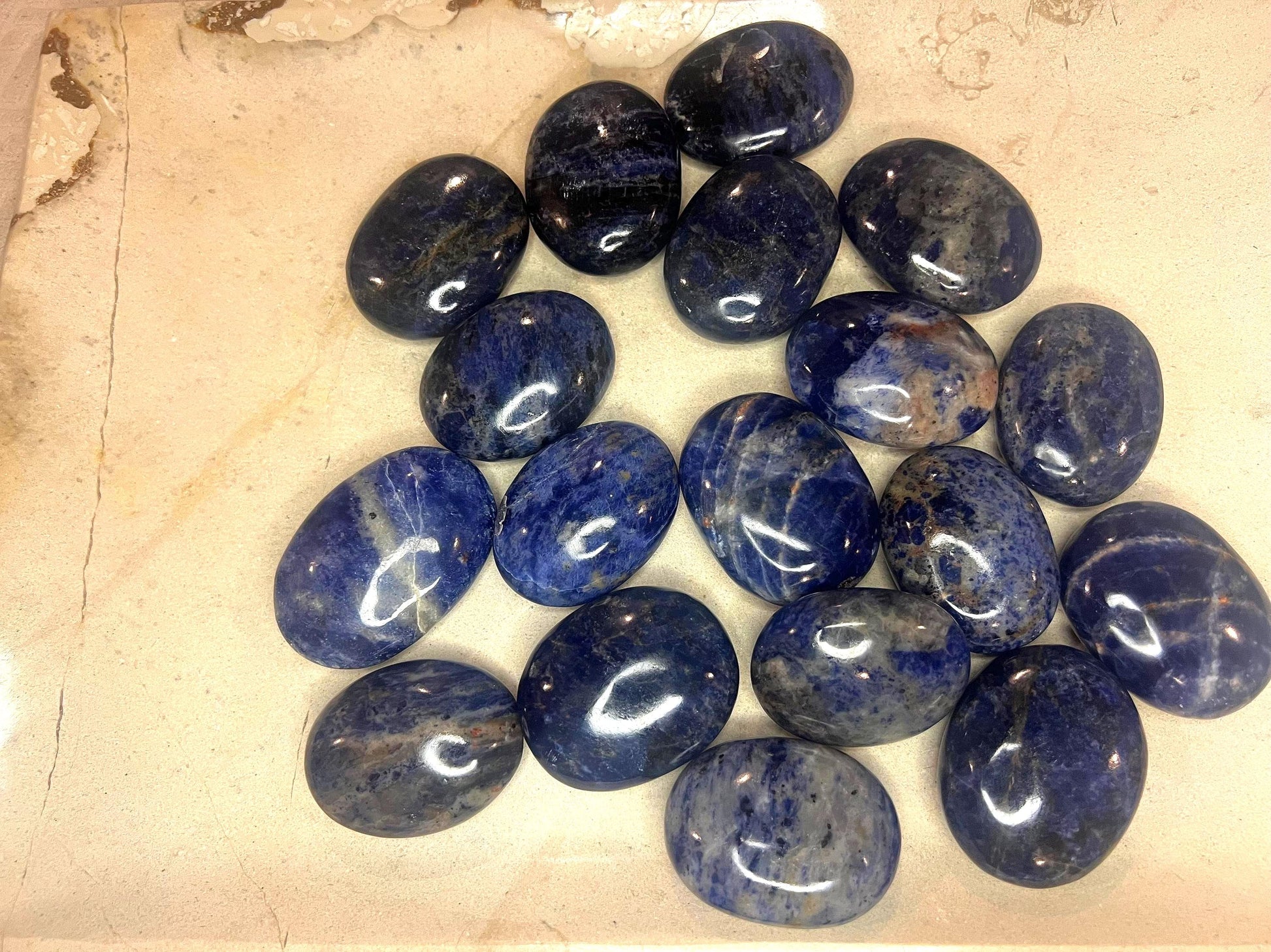 Indian Blue Sodalite Palm Stone: Polished Carved Crystal Home Decor Worry Pocket Stress Anxiety Palm Stone