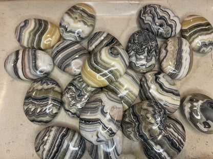 Indian Zebra Calcite Palm Stone: Polished Carved Crystal for Meditation Home Decor Worry Pocket Stress Anxiety Palm Stone