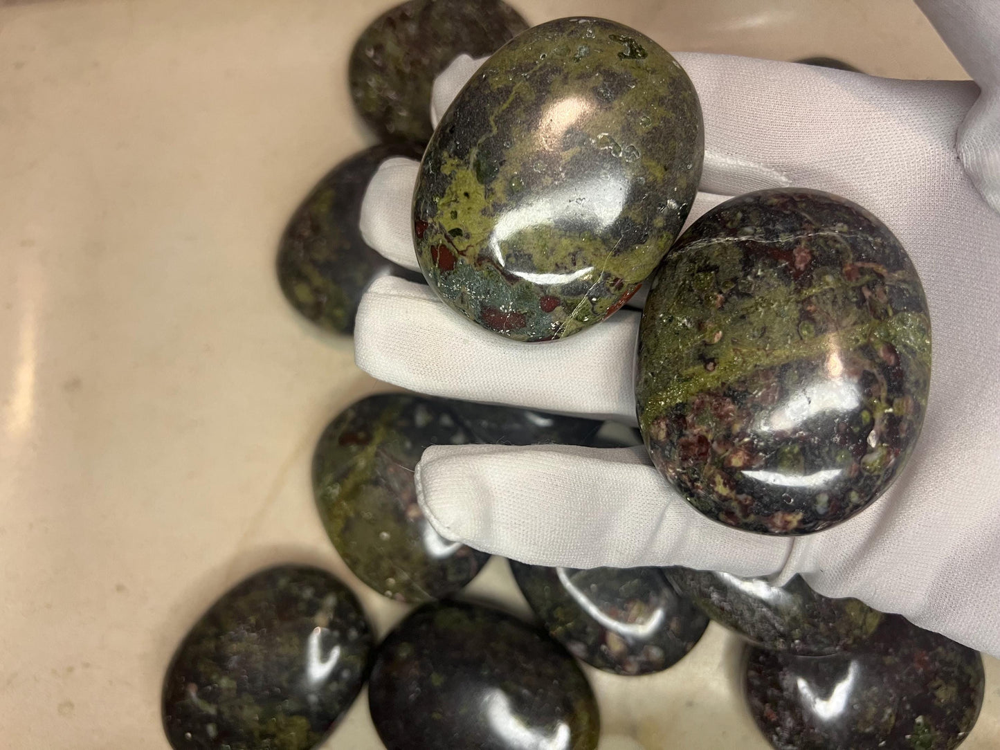 Indian Bloodstone Natural Palm Stone Smooth Polished Carved Crystal for Distraction from Anxiety or Worry Home Decor Holiday Xmas Home Decor