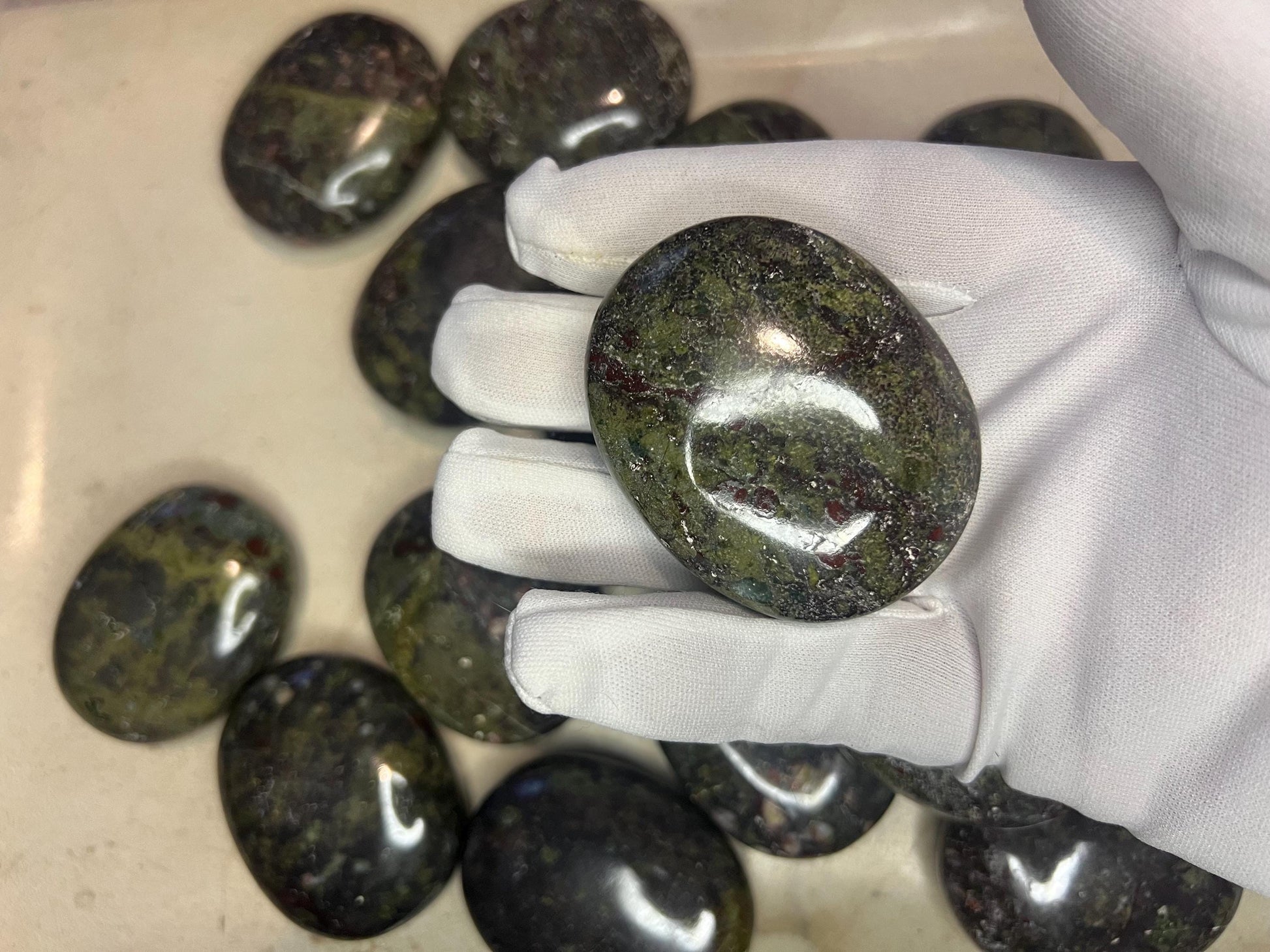Indian Bloodstone Natural Palm Stone Smooth Polished Carved Crystal for Distraction from Anxiety or Worry Home Decor Holiday Xmas Home Decor