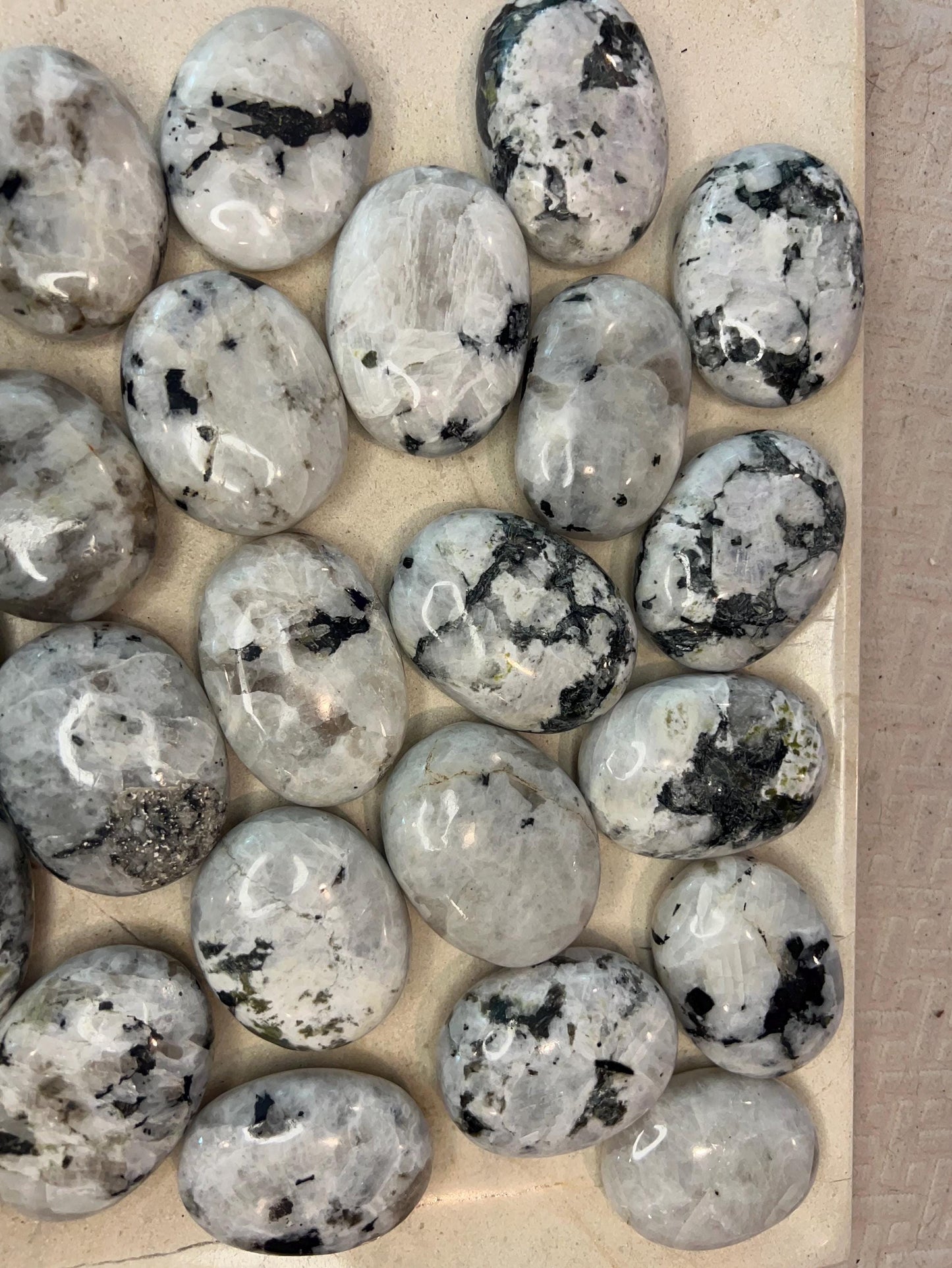 Indian White Moonstone Palm Stone Smooth Polished Carved Crystal for Distraction from Anxiety or Worry Home Decor Holiday Xmas Home Decor