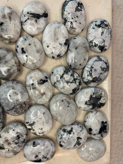 Polished White Moonstone Palm Stone: Carved Crystal for Anxiety Relief Home Decor Worry Pocket Stress Anxiety