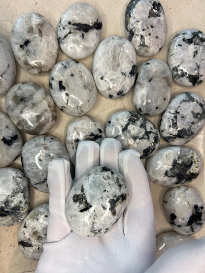 Polished White Moonstone Palm Stone: Carved Crystal for Anxiety Relief Home Decor Worry Pocket Stress Anxiety