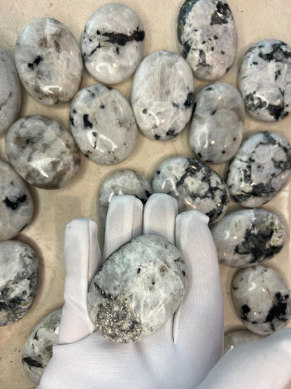 Polished White Moonstone Palm Stone: Carved Crystal for Anxiety Relief Home Decor Worry Pocket Stress Anxiety