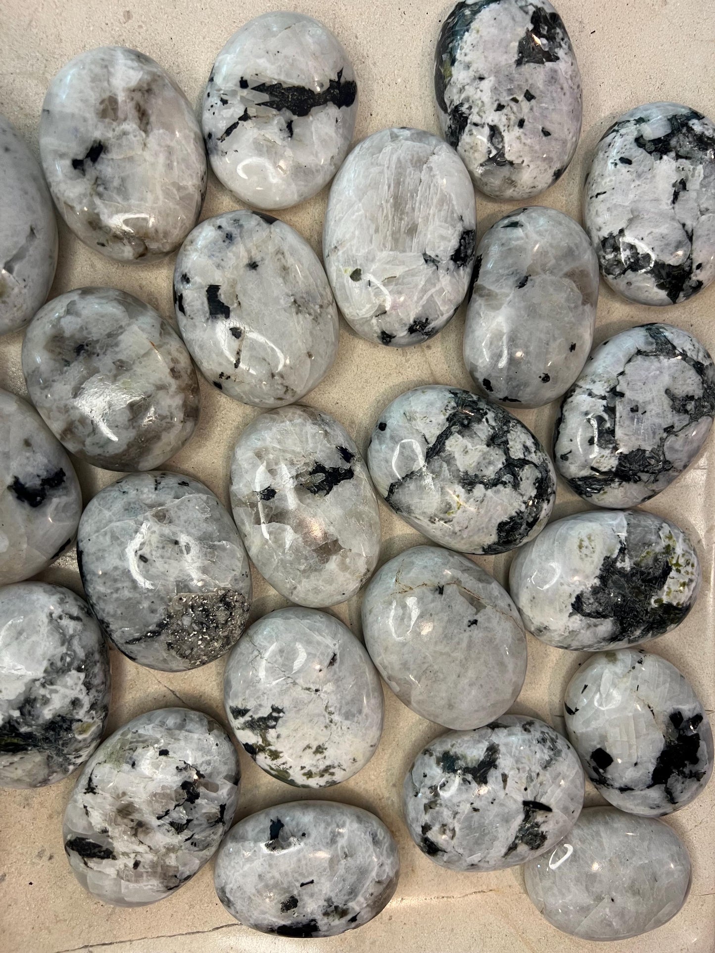 Indian White Moonstone Palm Stone Smooth Polished Carved Crystal for Distraction from Anxiety or Worry Home Decor Holiday Xmas Home Decor