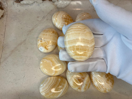 Honey Calcite Palm Stone: Polished Crystal for Anxiety & Focus Home Decor Worry Pocket Stress Anxiety Palm Stone