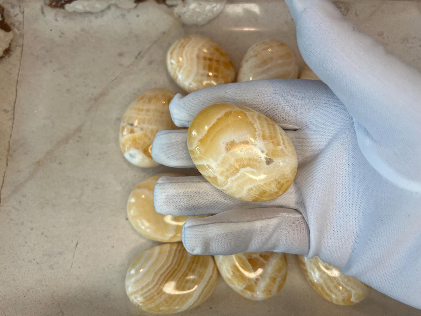 Honey Calcite Palm Stone: Polished Crystal for Anxiety & Focus Home Decor Worry Pocket Stress Anxiety Palm Stone