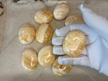 Honey Calcite Palm Stone: Polished Crystal for Anxiety & Focus Home Decor Worry Pocket Stress Anxiety Palm Stone