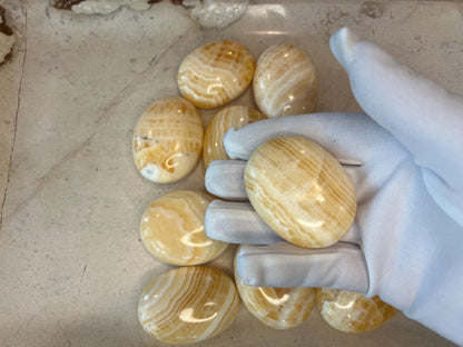 Honey Calcite Palm Stone: Polished Crystal for Anxiety & Focus Home Decor Worry Pocket Stress Anxiety Palm Stone
