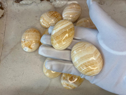 Honey Calcite Palm Stone: Polished Crystal for Anxiety & Focus Home Decor Worry Pocket Stress Anxiety Palm Stone