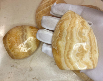 Honey Calcite Crystal Point: Carved Free Form Stone for Anxiety & Home Decor
