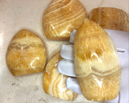 Honey Calcite Crystal Point: Carved Free Form Stone for Anxiety & Home Decor
