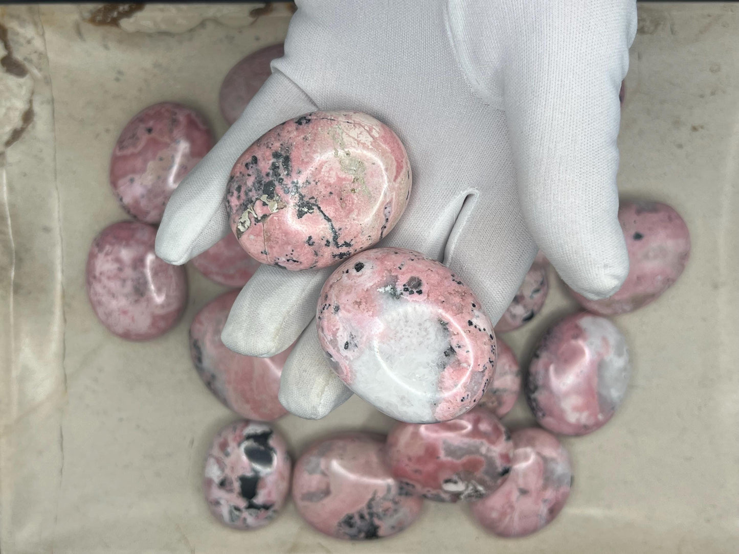 Rhodochrosite Palm Stone: Polished Calming Crystal for Stress Relief Home Decor Worry Pocket Stress Anxiety Palm Stone
