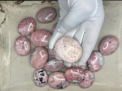 Rhodochrosite Palm Stone: Polished Calming Crystal for Stress Relief Home Decor Worry Pocket Stress Anxiety Palm Stone