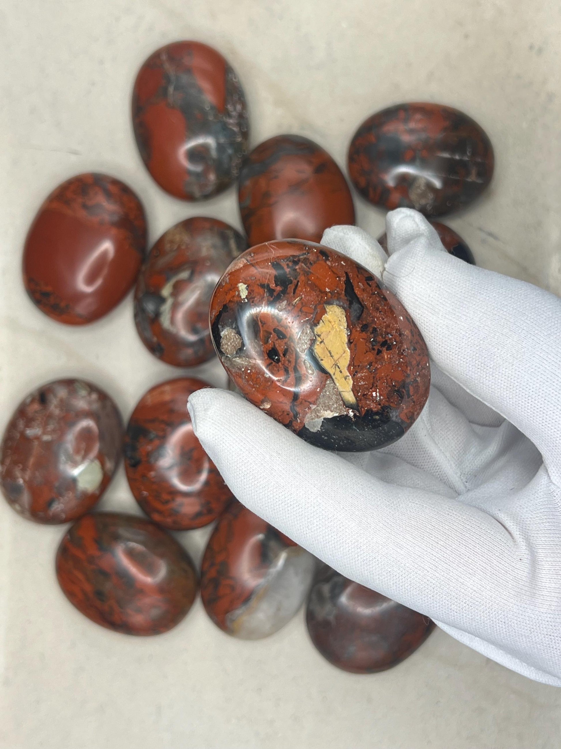 Australian Brecciated Jasper Natural Palm Stone Smooth Polished Carved Crystal Distraction Home Decor Worry Stress Relief Anxiety Gift