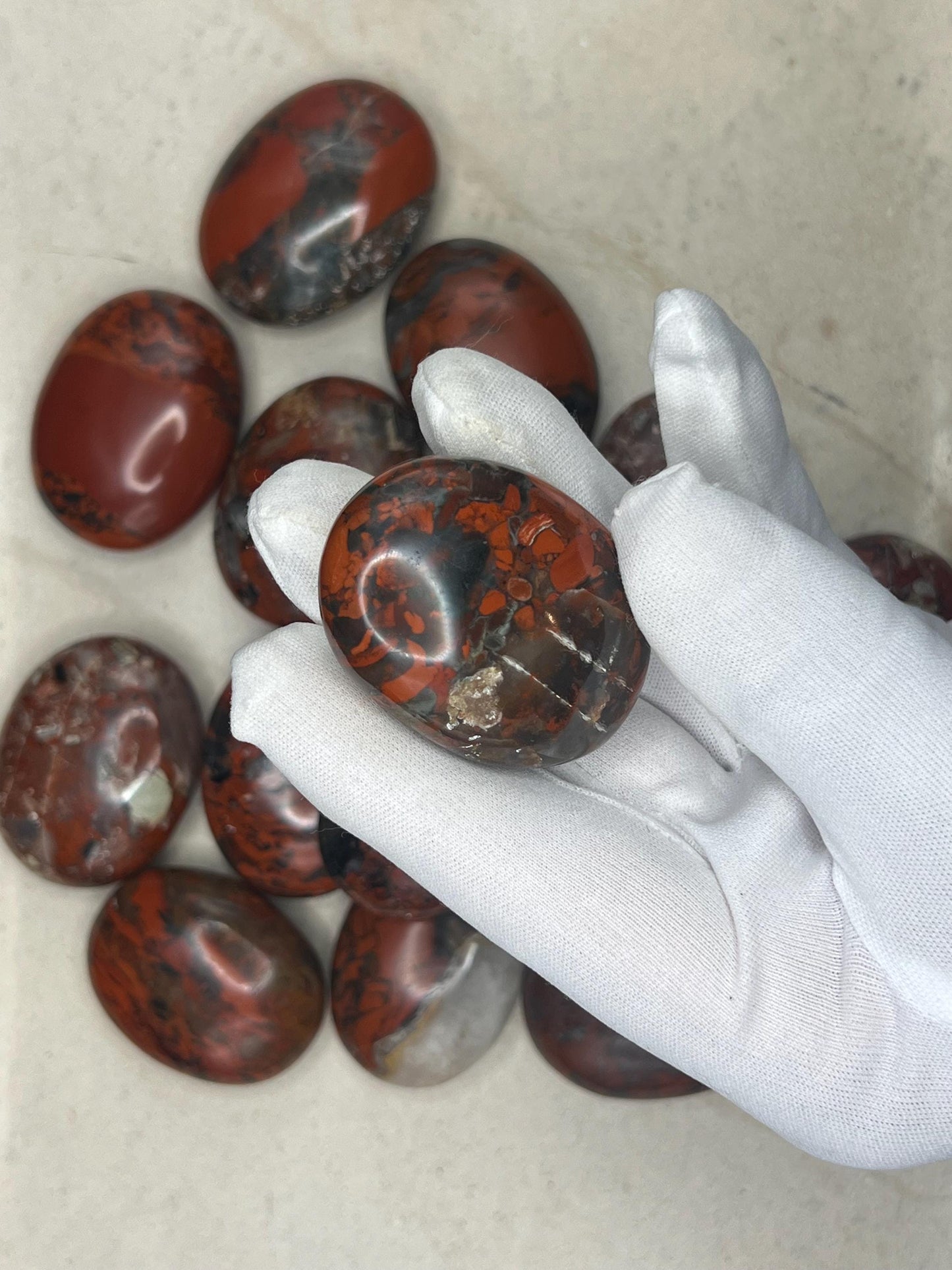 Australian Brecciated Jasper Natural Palm Stone Smooth Polished Carved Crystal Distraction Home Decor Worry Stress Relief Anxiety Gift