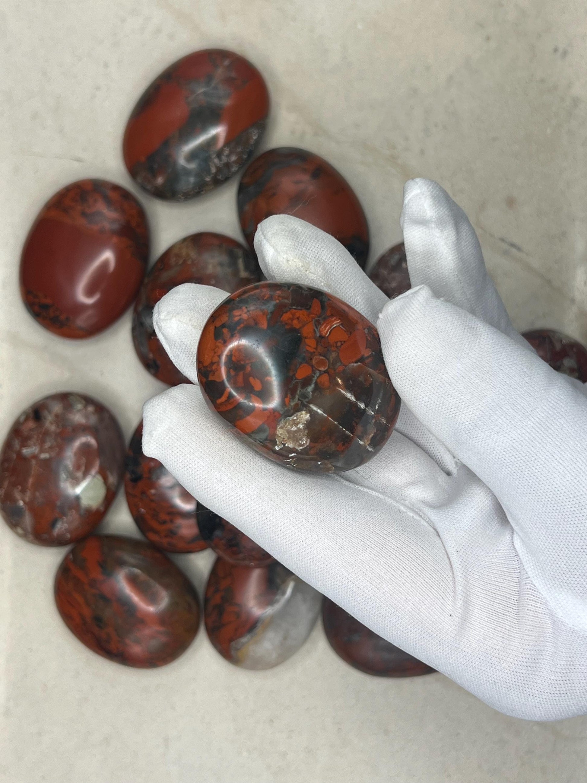 Australian Brecciated Jasper Natural Palm Stone Smooth Polished Carved Crystal Distraction Home Decor Worry Stress Relief Anxiety Gift