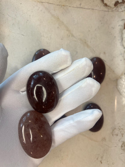 Madagascar Strawberry Quartz Palm Stone: Polished Worry Stone Home Decor Worry Pocket Stress Anxiety Palm Stone