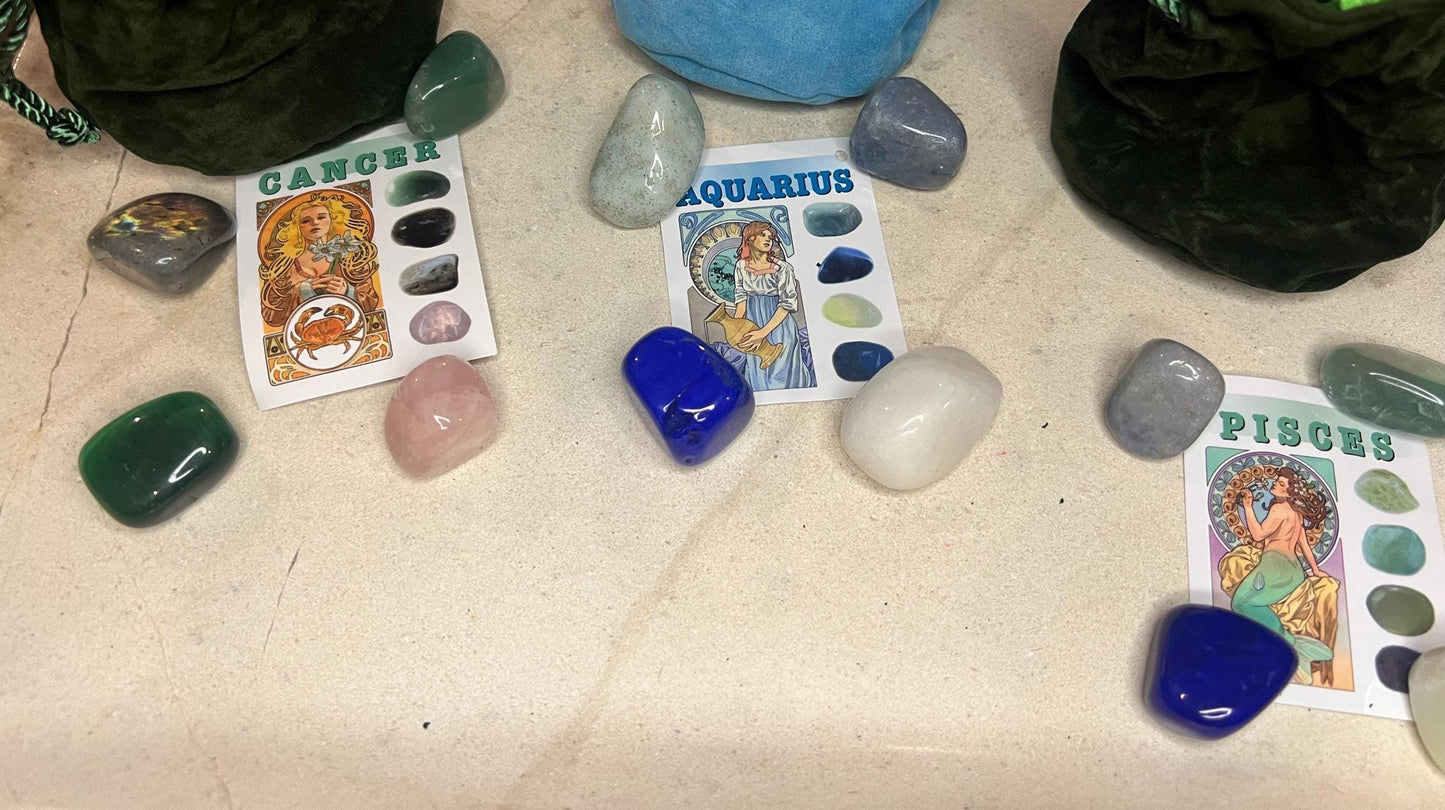 Zodiac Crystal Set: Tumbled Gemstones, Birthday Gift