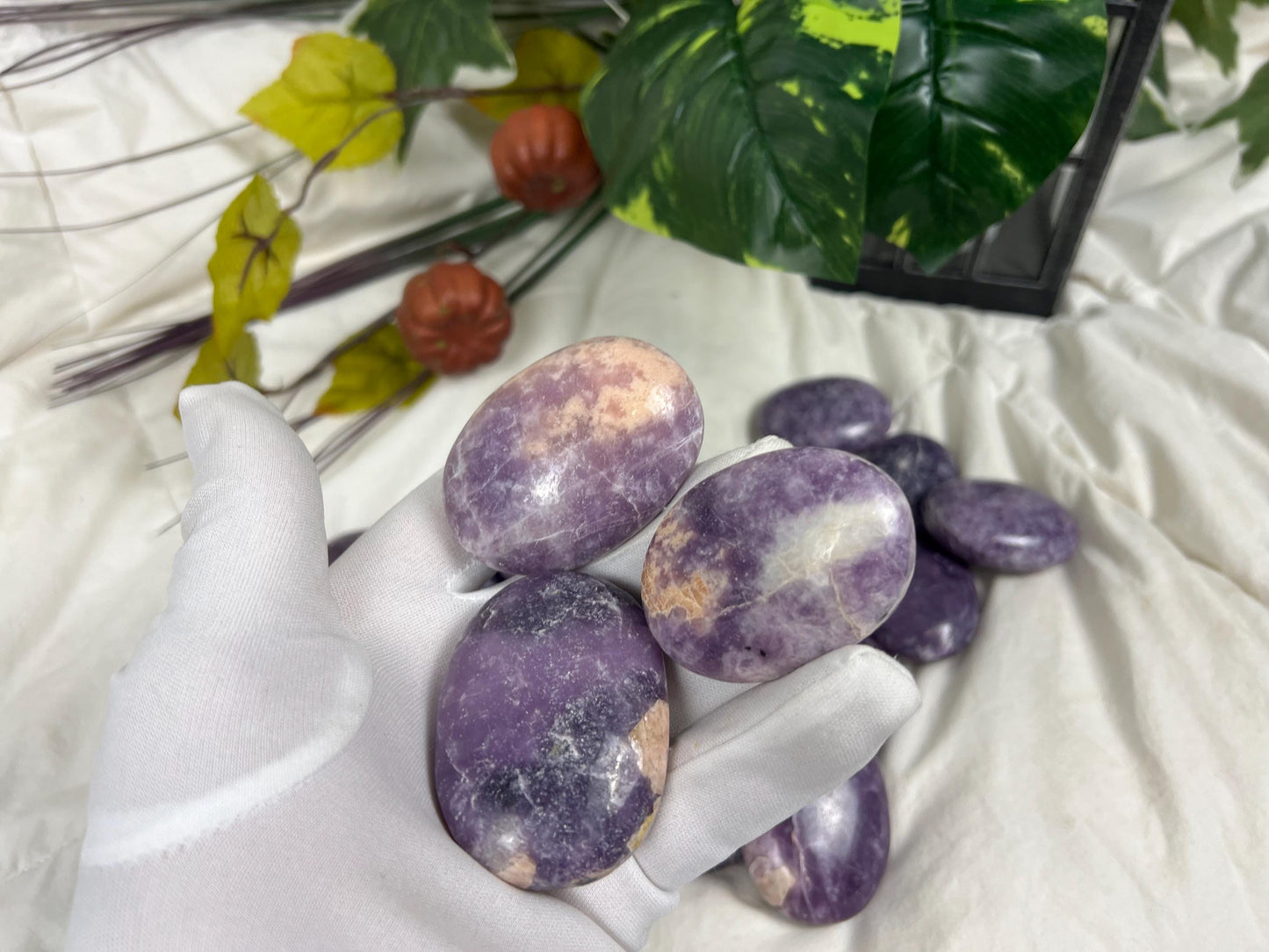 Manitoba Lepidolite Natural Palm Stones Crystal Chakra Stones Anxiety Worry Relief Gift Student Mom Dad Wedding Birthday Home Decor Holiday