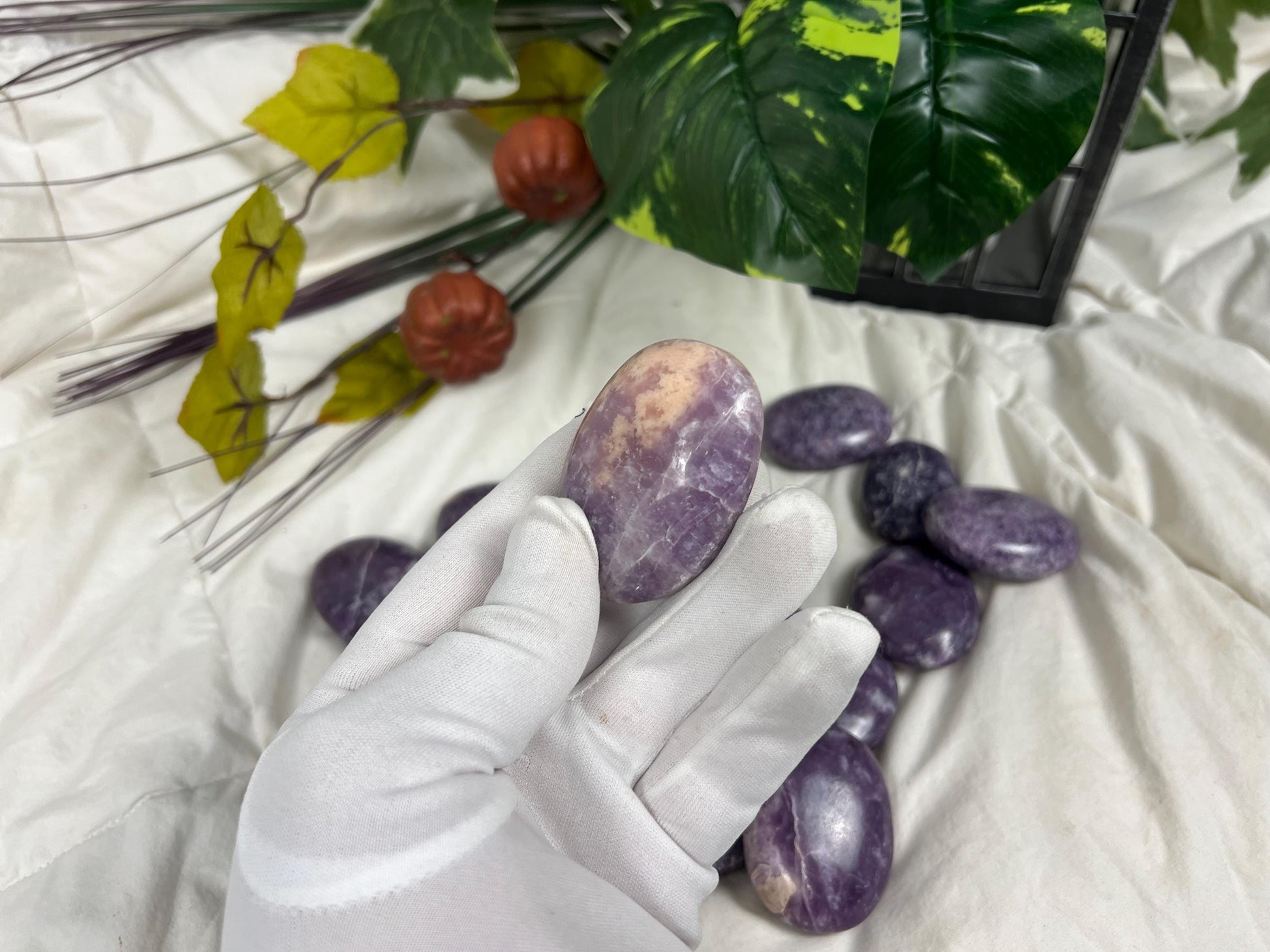 Manitoba Lepidolite Natural Palm Stones Crystal Chakra Stones Anxiety Worry Relief Gift Student Mom Dad Wedding Birthday Home Decor Holiday