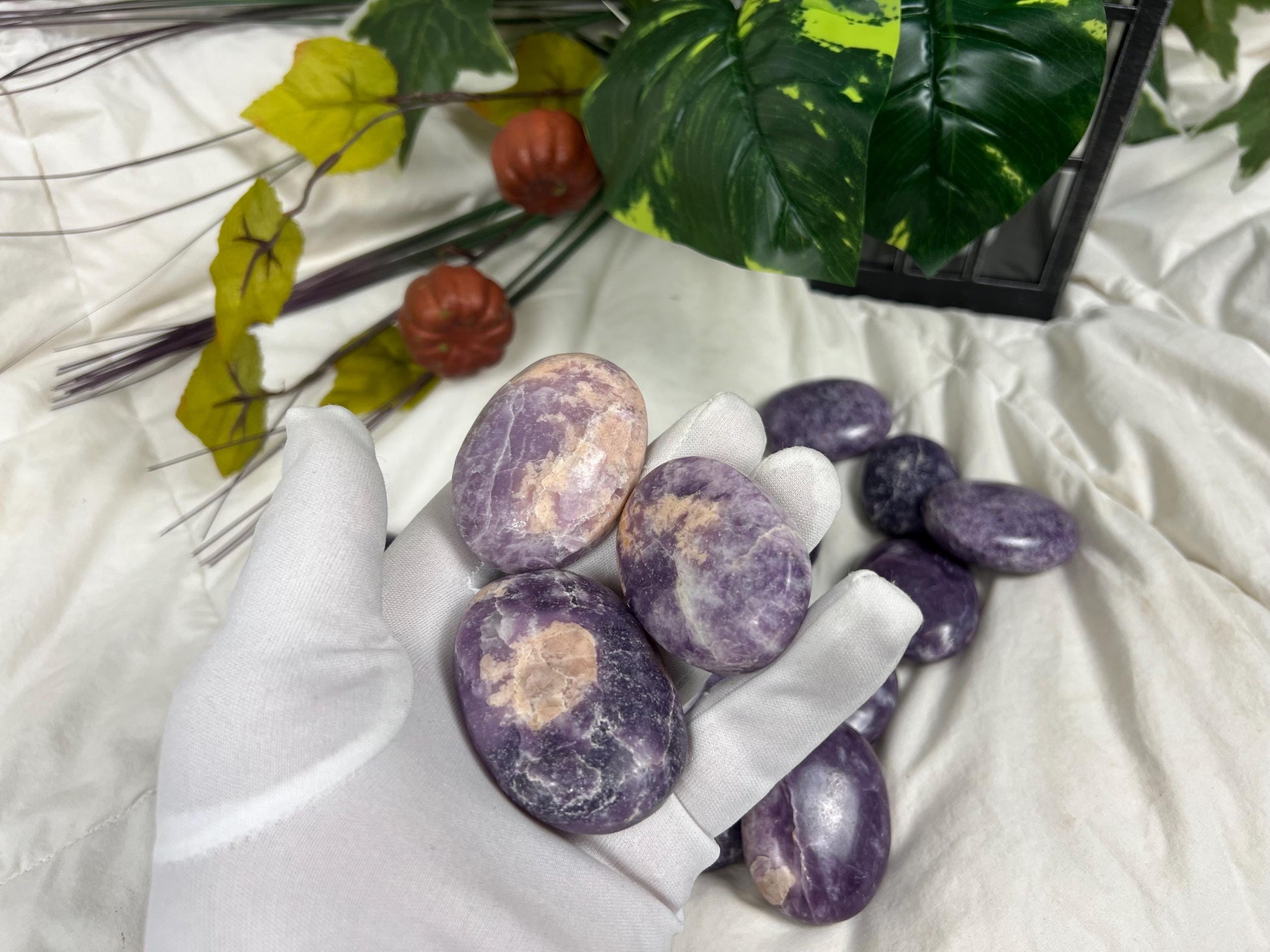 Manitoba Lepidolite Natural Palm Stones Crystal Chakra Stones Anxiety Worry Relief Gift Student Mom Dad Wedding Birthday Home Decor Holiday