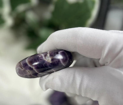 Brazilian Chevron Amethyst Palm Stone: Polished Crystal for Anxiety Relief Home Decor Worry Pocket Stress Anxiety Palm Stone