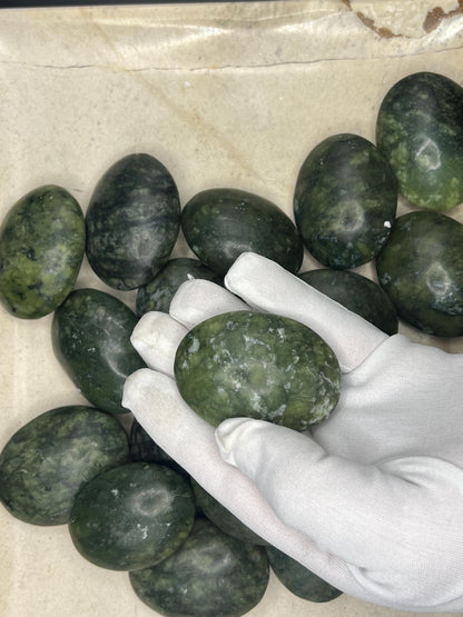Nephrite Serpentine Jade Palm Stone: Carved Crystal Worry Stone Home Decor Worry Pocket Stress Anxiety Palm Stone