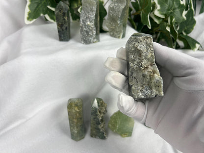 Polished Prehnite Crystal Tower: Natural Palm Stone for Anxiety Relief Home Decor Worry Pocket Stress Anxiety Palm Stone