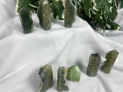 Polished Prehnite Crystal Tower: Natural Palm Stone for Anxiety Relief Home Decor Worry Pocket Stress Anxiety Palm Stone