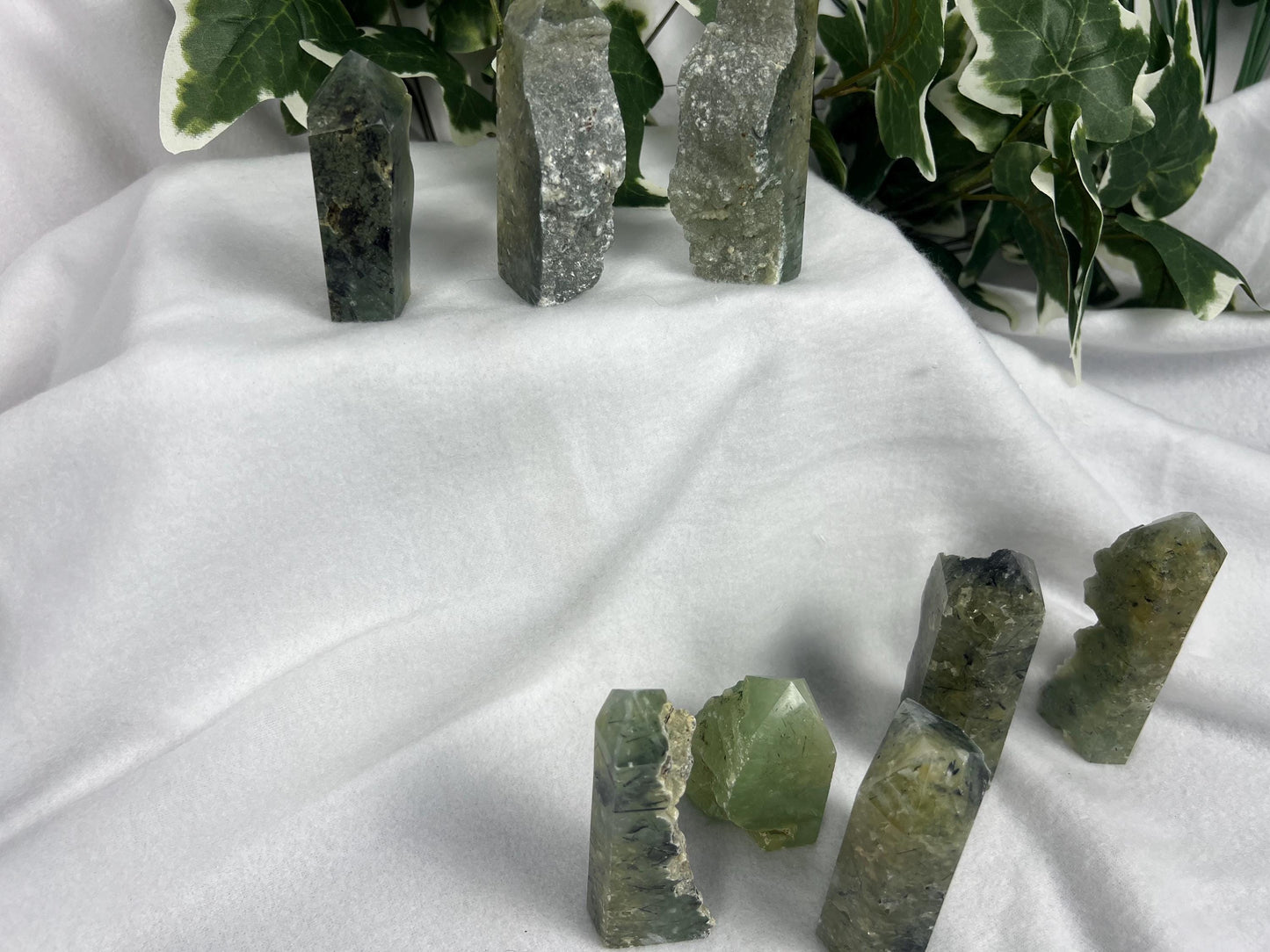 Polished Prehnite Crystal Tower: Natural Palm Stone for Anxiety Relief Home Decor Worry Pocket Stress Anxiety Palm Stone