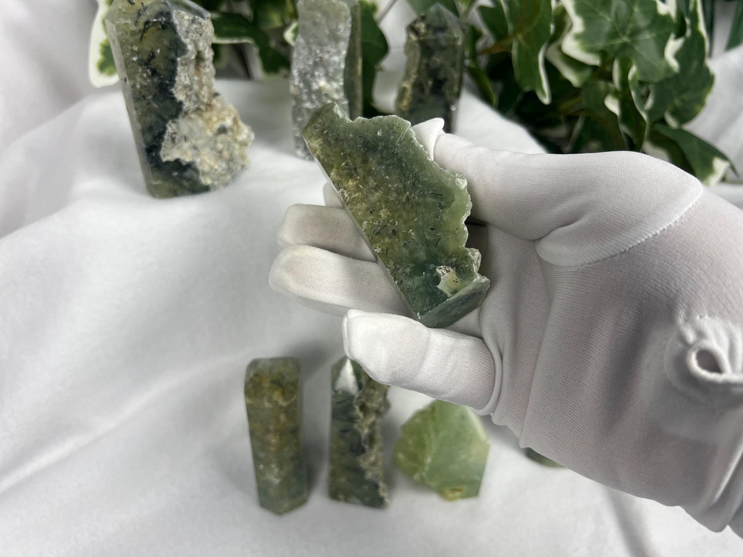 Polished Prehnite Crystal Tower: Natural Palm Stone for Anxiety Relief Home Decor Worry Pocket Stress Anxiety Palm Stone