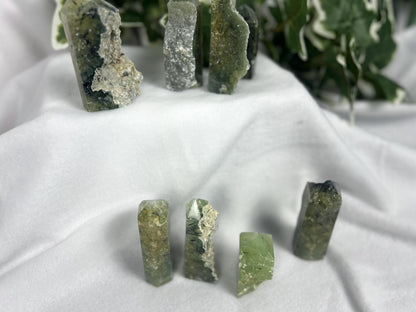 Polished Prehnite Crystal Tower: Natural Palm Stone for Anxiety Relief Home Decor Worry Pocket Stress Anxiety Palm Stone