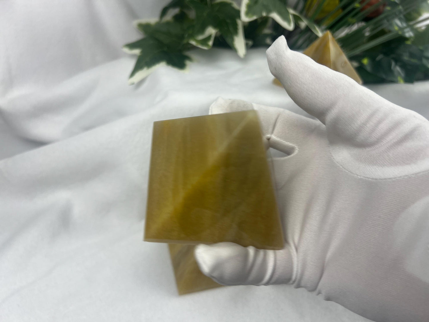 Beautiful Indian Yellow Aventurine Natural Pyramid Smooth Polished Carved Crystal Worry Anxiety Distraction Meditation Christmas Xmas Decor