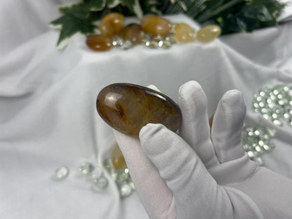 Arkansas Golden Healer Palm Stone: Cigar-Shaped Crystal for Stress Relief Home Decor Worry Pocket Stress Anxiety Palm Stone