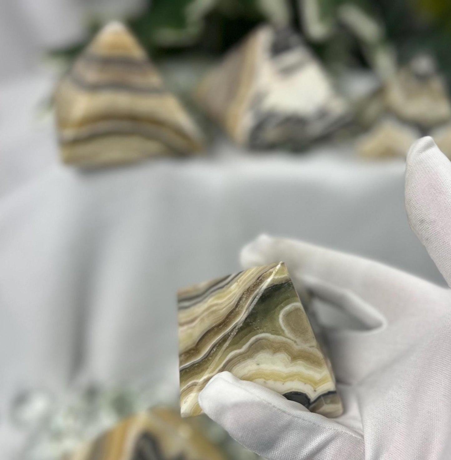 Zebra Calcite Pyramid: Polished Carved Crystal - Meditation Decor