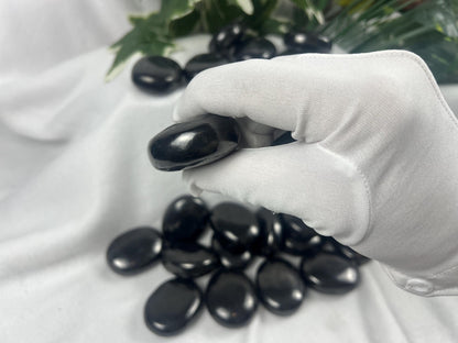Shungite Palm Stone: Grounding Crystal for EMF Protection Home Decor Worry Pocket Stress Anxiety Palm Stone