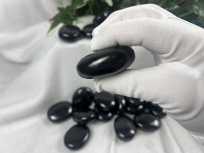 Shungite Palm Stone: Grounding Crystal for EMF Protection Home Decor Worry Pocket Stress Anxiety Palm Stone