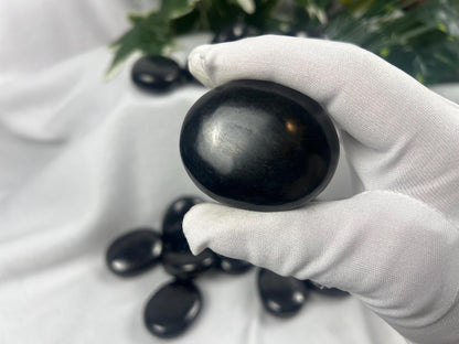 Shungite Palm Stone: Grounding Crystal for EMF Protection Home Decor Worry Pocket Stress Anxiety Palm Stone