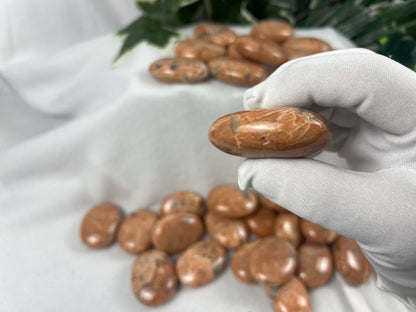 Red Moonstone Palm Stone: Polished Crystal for Anxiety Relief Home Decor Worry Pocket Stress Anxiety Palm Stone