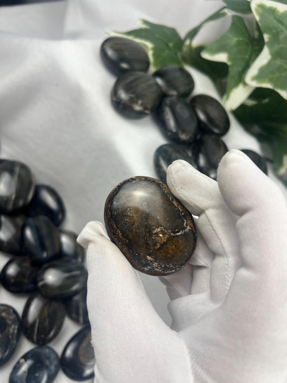 Blue Tiger's Eye Palm Stone: Polished Worry Stone, Home Decor Home Decor Worry Pocket Stress Anxiety Palm Stone