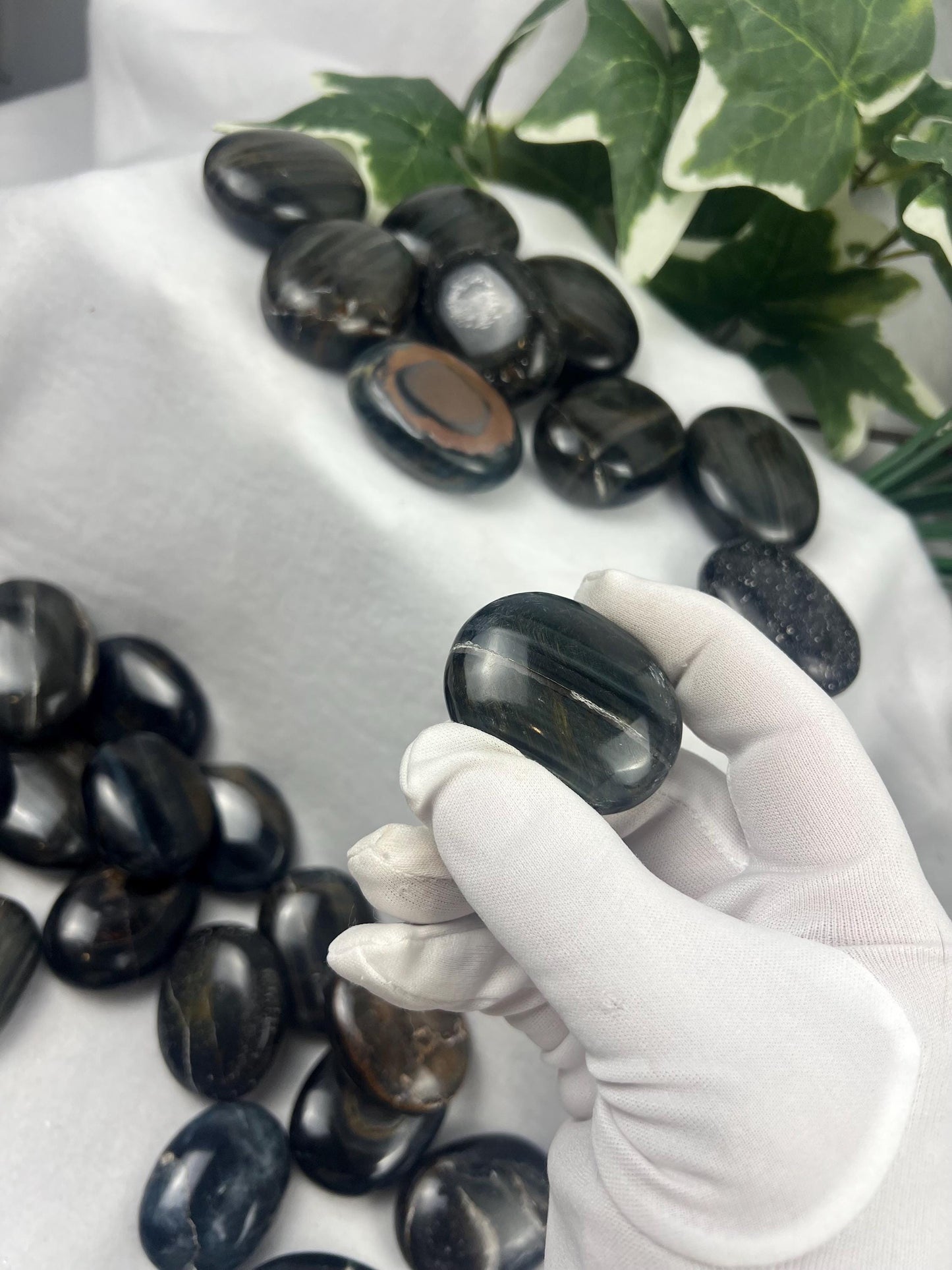 Blue Tiger's Eye Palm Stone: Polished Worry Stone, Home Decor Home Decor Worry Pocket Stress Anxiety Palm Stone