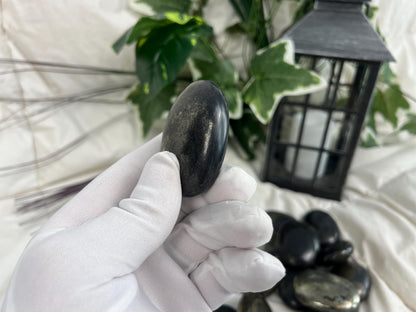 Polished Chalcopyrite Palm Stone: Chilean Copper Crystal, Worry Stone Home Decor Worry Pocket Stress Anxiety Palm Stone
