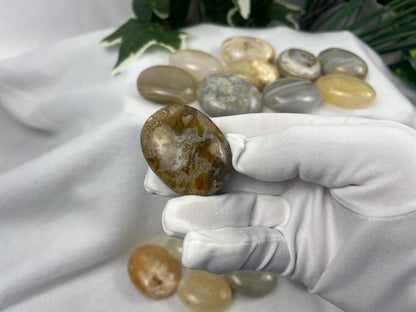 Yellow Banded Agate Palm Stone: Polished Worry Stone, Home Decor Home Decor Worry Pocket Stress Anxiety Palm Stone